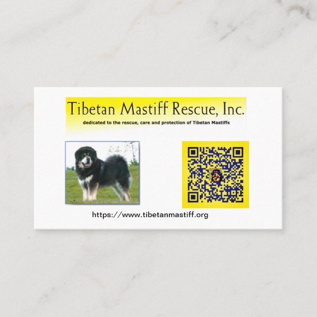 Tibetansk Mastiff Rädding, Inc. Information Busine Visitkort (Framsida)