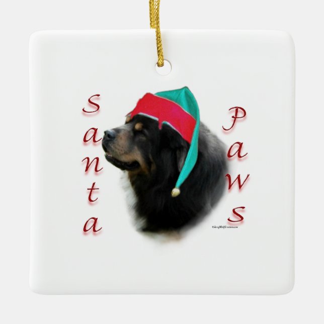 Tibetansk Mastiff Santa Paws Julgransprydnad Keramik (Framsida)