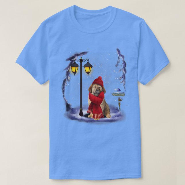Tibetansk Mastiff Santa Snö Julljusvinter T Shirt (Design framsida)