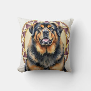 Tibetansk Mastiff Watercolor Mandala Konst Kudde