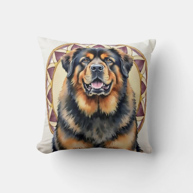 Tibetansk Mastiff Watercolor Mandala Konst Kudde (Framsida)