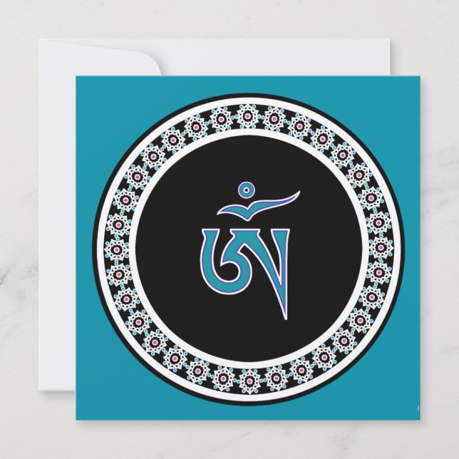 Tibetansk Om-symbol i ring med ädelsten Inbjudningar (Framsida)