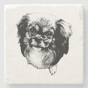 Tibetansk Spaniel Coaster - Monokrom Hundkonst Stenunderlägg