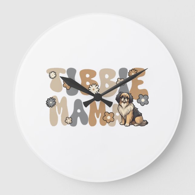 Tibetansk Spaniel Groovy Tibbie Mama Stor Klocka (Framsida)