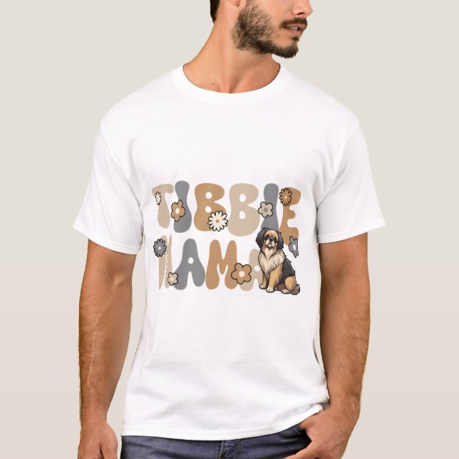 Tibetansk Spaniel Groovy Tibbie Mama T Shirt (Framsida)