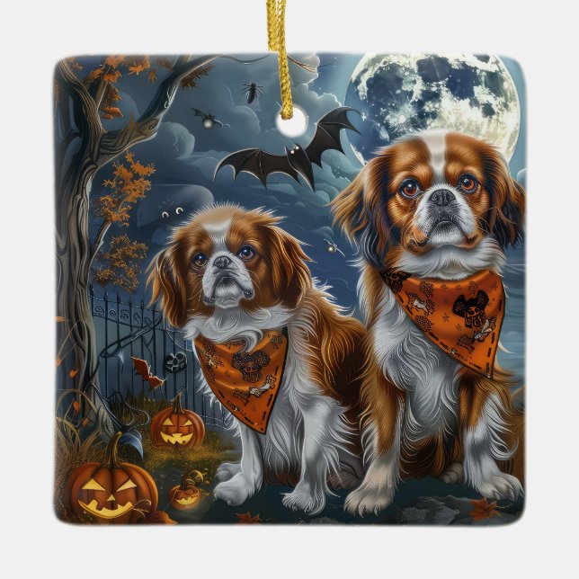 Tibetansk Spaniel Halloween Kuslig Julgransprydnad Keramik (Framsida)