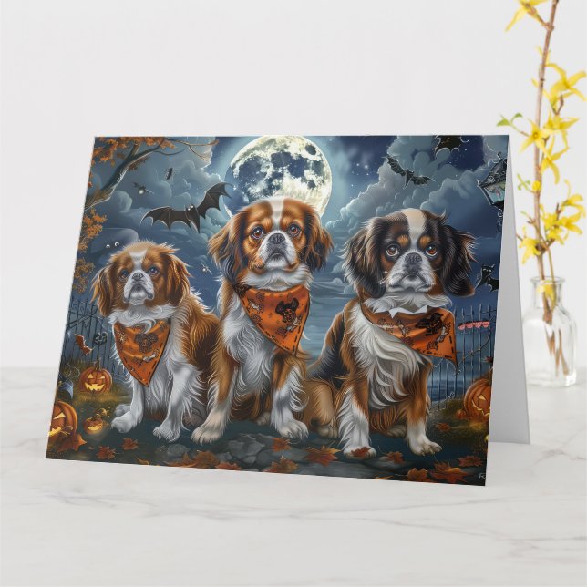 Tibetansk Spaniel Halloween Kuslig  Kort (Gul blomma)