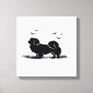 Tibetansk Spaniel Hund � Halloween Moon Silhuett O Canvastryck