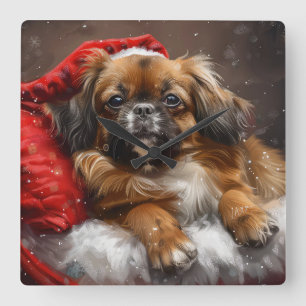 Tibetansk Spaniel Hund Jul Festlig Fyrkantig Klocka