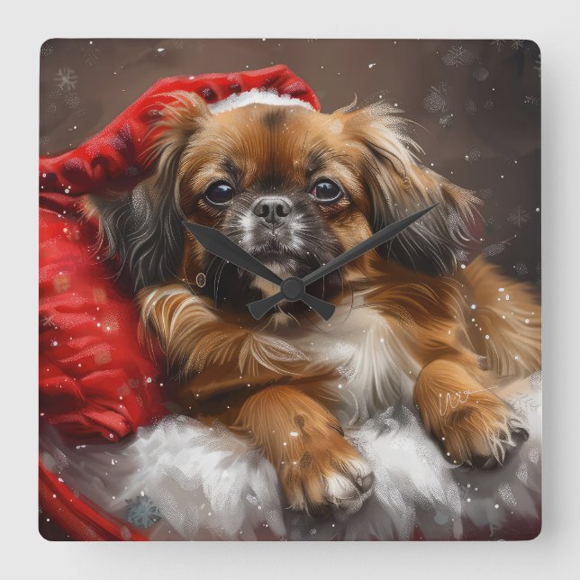 Tibetansk Spaniel Hund Jul Festlig Fyrkantig Klocka (Framsida)