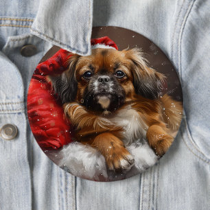 Tibetansk Spaniel Hund Jul Festlig Knapp