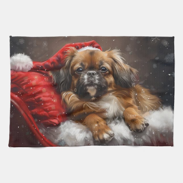 Tibetansk Spaniel Hund Jul Festlig Kökshandduk (Horisontell)