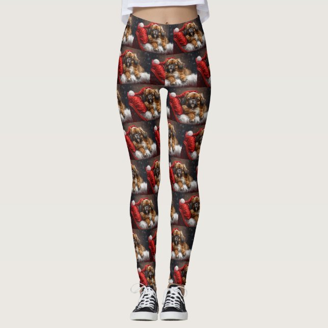 Tibetansk Spaniel Hund Jul Festlig Leggings (Framsida)