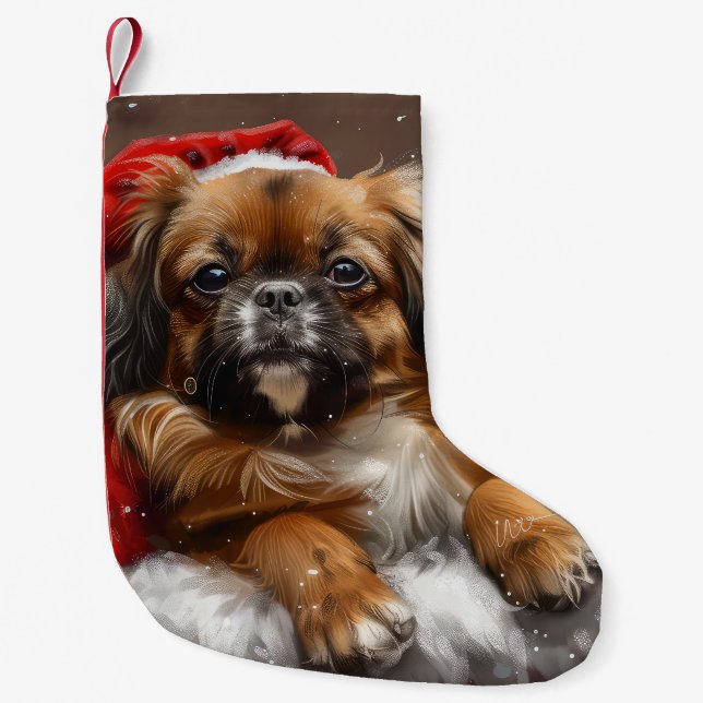 Tibetansk Spaniel Hund Jul Festlig Liten Julstrumpa (Framsidan)
