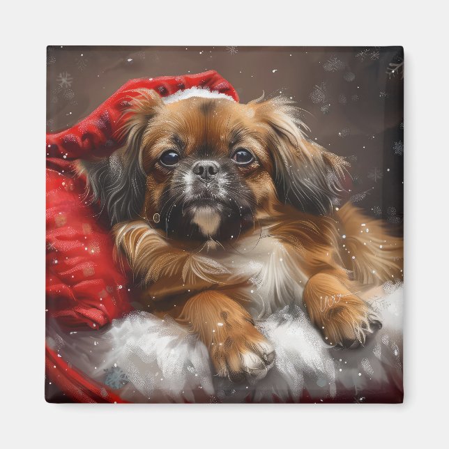 Tibetansk Spaniel Hund Jul Festlig Magnet (Framsidan)