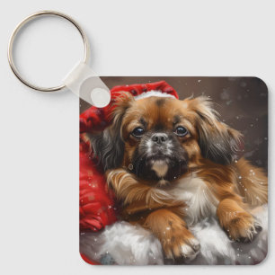 Tibetansk Spaniel Hund Jul Festlig Nyckelring