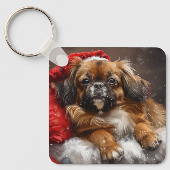 Tibetansk Spaniel Hund Jul Festlig Nyckelring (Framsida)