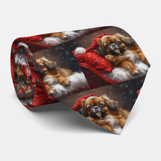 Tibetansk Spaniel Hund Jul Festlig Slips (Rullad)
