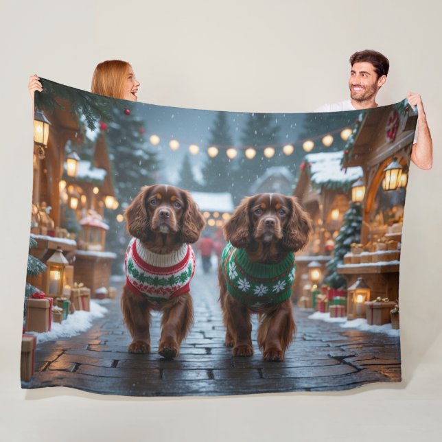 Tibetansk Spaniel Hundar Jul Snö Semester Fleecefilt (På plats)