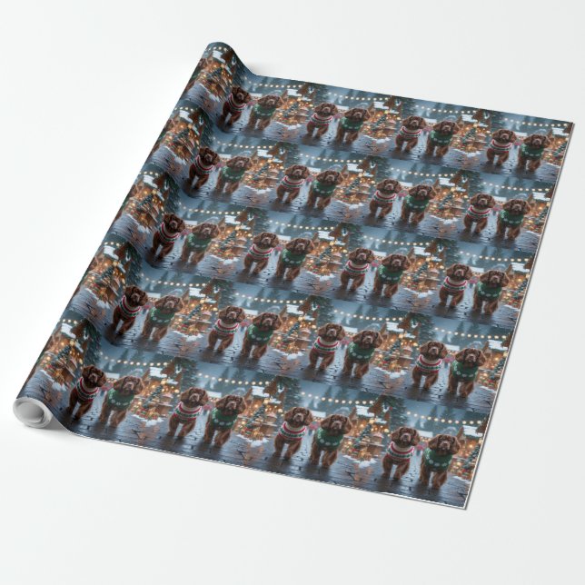 Tibetansk Spaniel Hundar Jul Snö Semester Presentpapper (Utrullad)