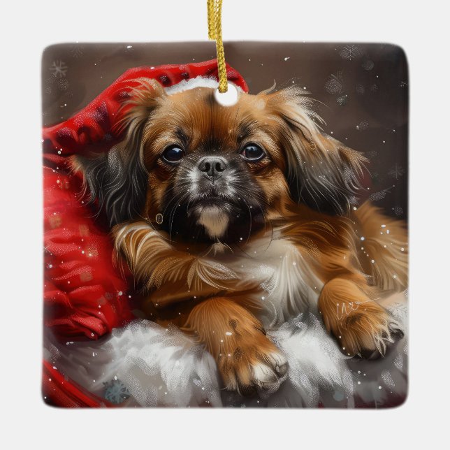 Tibetansk Spaniel Jul Festlig Julgransprydnad Keramik (Framsida)