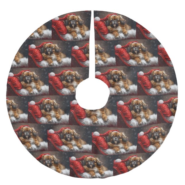 Tibetansk Spaniel Julfirande Julgransmatta Borstad Polyester (Framsidan)