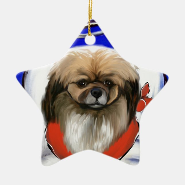 Tibetansk Spaniel Julgransprydnad Keramik (Framsidan)