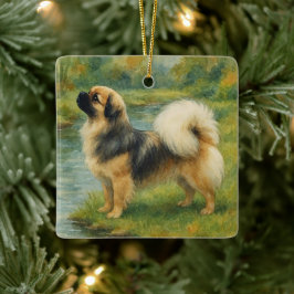 Tibetansk Spaniel Julgransprydnad Keramik