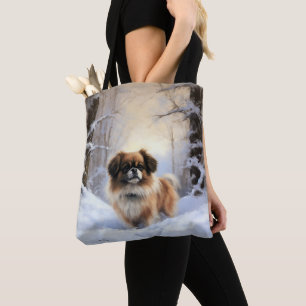 Tibetansk Spaniel Låt Det Snöa Jul Tygkasse