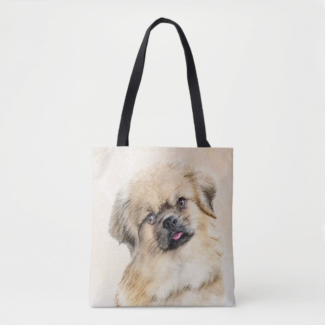 Tibetansk Spaniel-målning - Söt Original Hundkonst Tygkasse (Framsida)