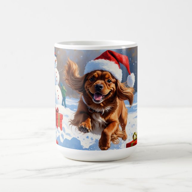Tibetansk Spaniel Springar i Snö med Julhatt Kaffemugg (Center)