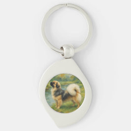 Tibetansk Spaniel Swirl Silverfärgad Nyckelring