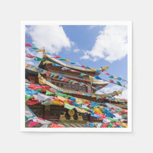Tibetansk Temple med bön flaggor - Yunnan, China Pappersservett