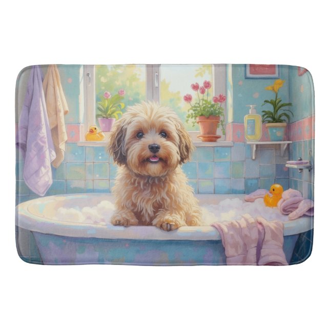 Tibetansk Terrier Badtid Fluffig Badrumsdekor Badrumsmatta (Framsidan)