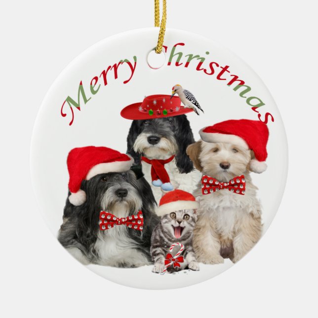 Tibetansk terrier God jul Ornament (Framsidan)