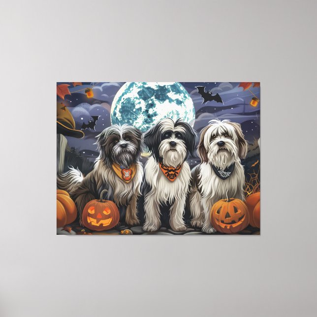 Tibetansk Terrier Halloween Kuslig Canvastryck (Framsida)