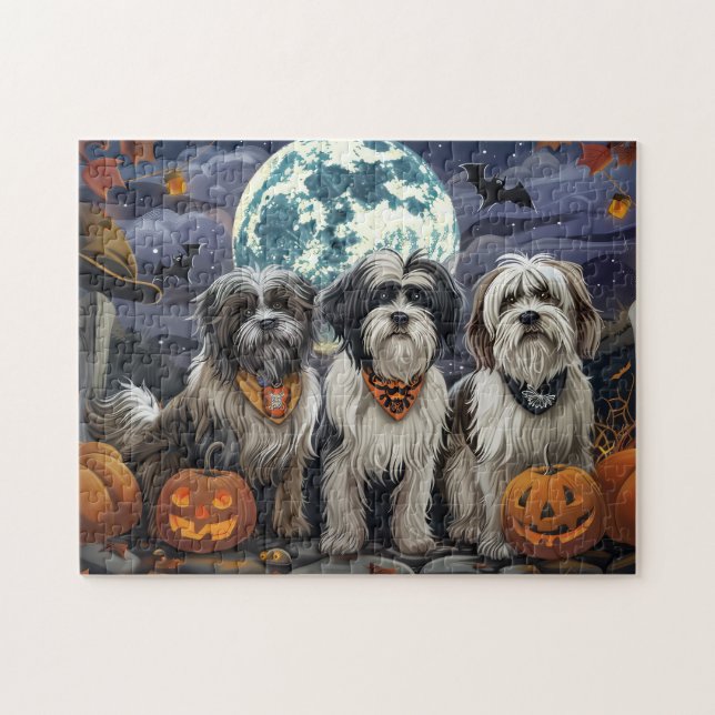 Tibetansk Terrier Halloween Kuslig Pussel (Horisontell)