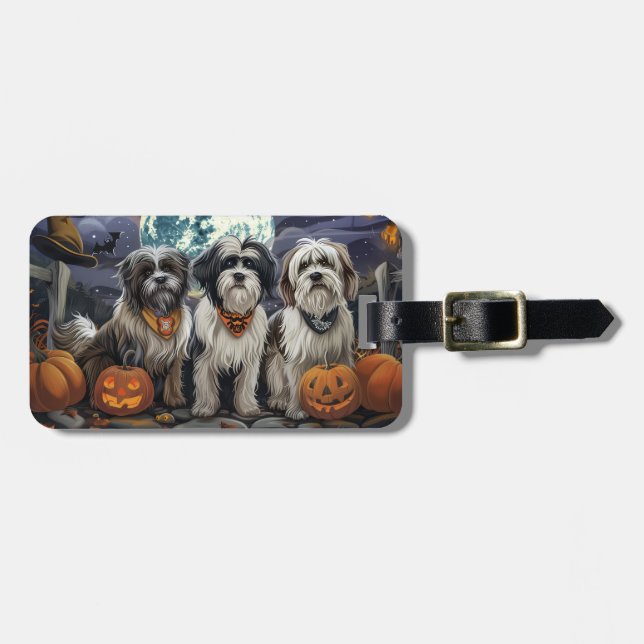 Tibetansk Terrier Halloween Spooky Bagagebricka (Horisontell Framsida)