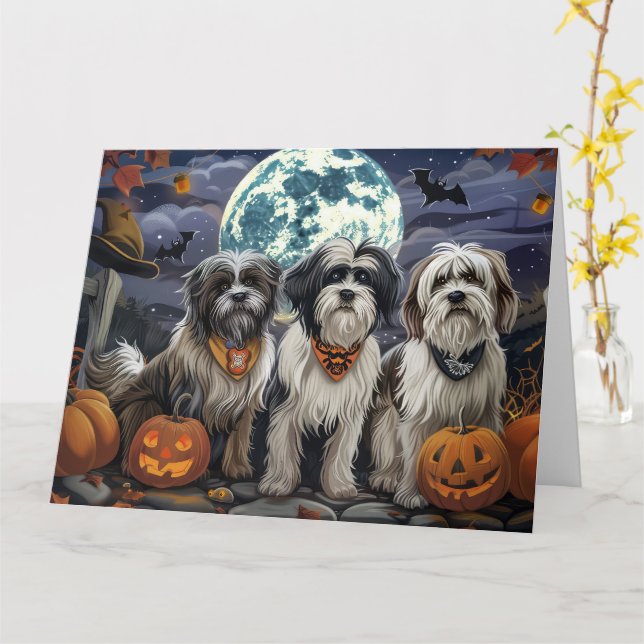 Tibetansk Terrier Halloween Spooky Kort (Gul blomma)