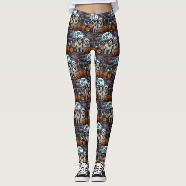 Tibetansk Terrier Halloween Spooky Leggings (Framsida)