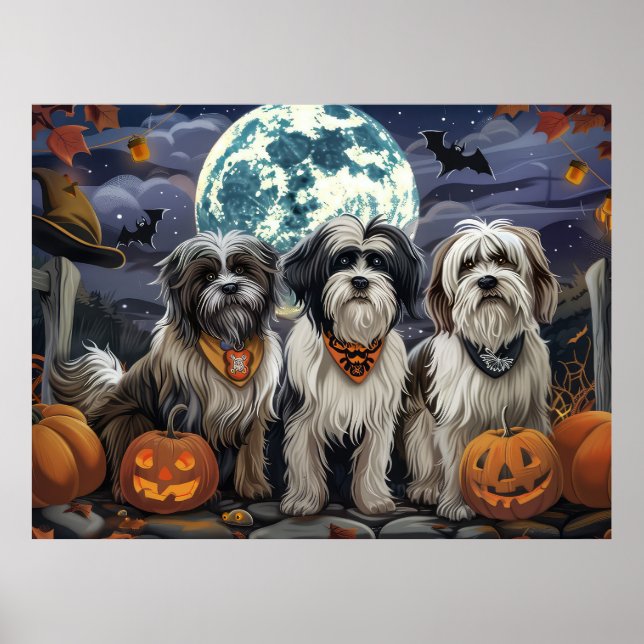 Tibetansk Terrier Halloween Spooky Poster (Framsidan)