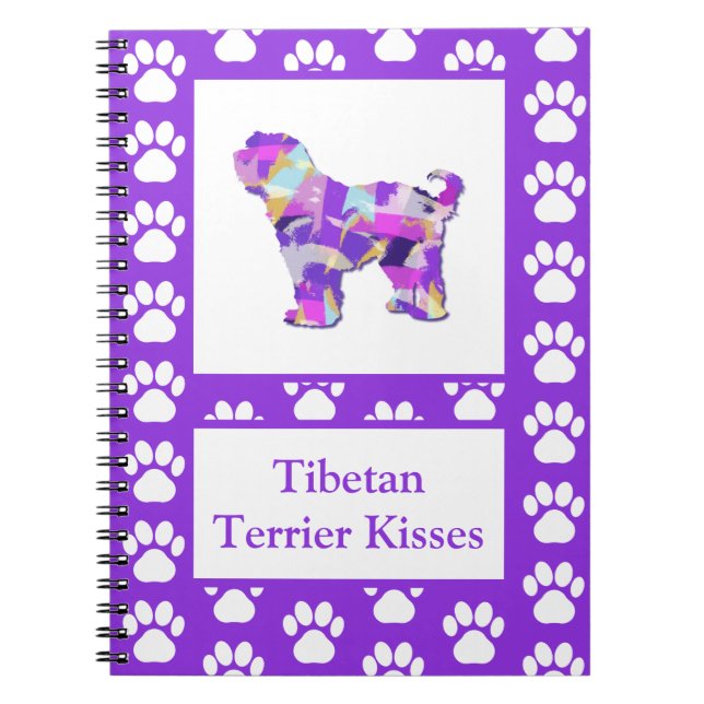 Tibetansk Terrier Hund Cute Silhouette Tass Purple Anteckningsbok (Framsidan)