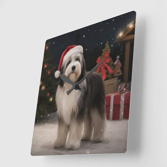 Tibetansk Terrier Hund i Julsnö  Fyrkantig Klocka (Vinkel)