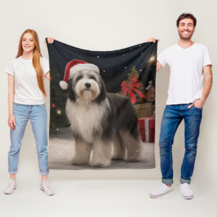 Tibetansk Terrier Hund i Snö-jul Fleecefilt