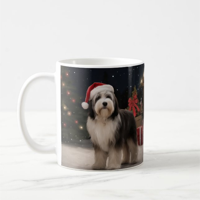 Tibetansk Terrier Hund i Snö-jul Kaffemugg (Vänster)