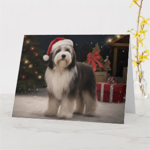 Tibetansk Terrier Hund i Snö-jul Kort