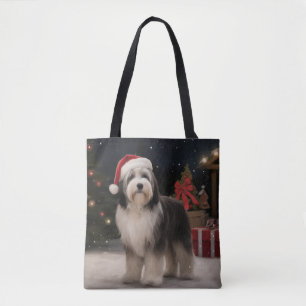 Tibetansk Terrier Hund i Snö Jul Tygkasse