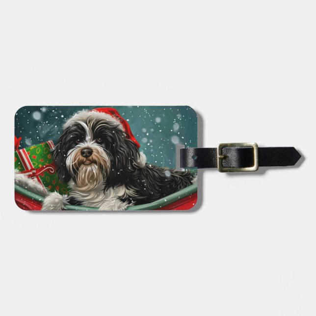 Tibetansk Terrier Hund Jul Festlig Bagagebricka (Horisontell Framsida)