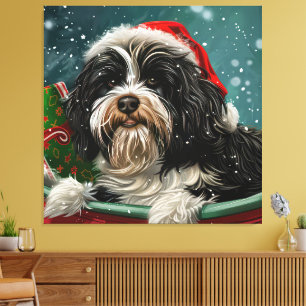 Tibetansk Terrier Hund Jul Festlig Canvastryck