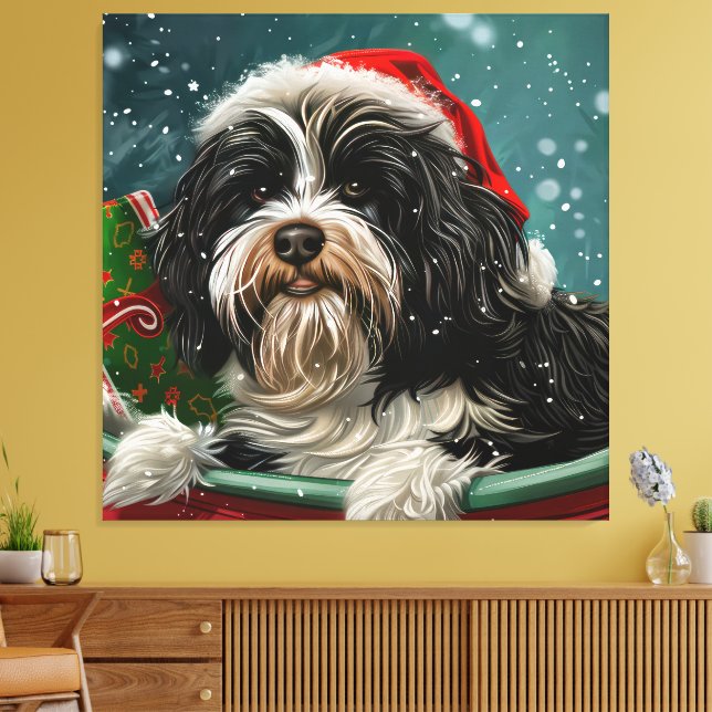 Tibetansk Terrier Hund Jul Festlig Canvastryck (Insitu (Vardagsrum))